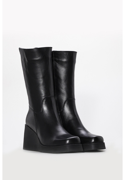 Laviovil Kaliteli Hakiki Deri Siyah Kadın Dolgu Topuk Çizme AH08124192612606