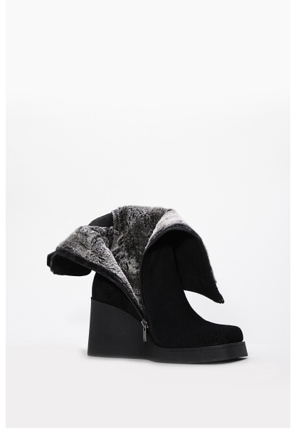 Laviovil Kaliteli Hakiki Süet Deri Siyah Kadın Dolgu Topuk Çizme AH08124192612606