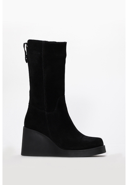 Laviovil Kaliteli Hakiki Süet Deri Siyah Kadın Dolgu Topuk Çizme AH08124192612606