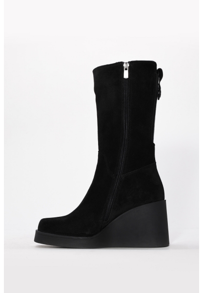 Laviovil Kaliteli Hakiki Süet Deri Siyah Kadın Dolgu Topuk Çizme AH08124192612606