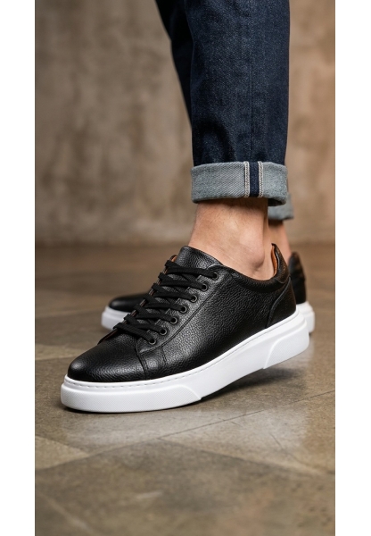 BLF-010 Erkek Sneaker Günlük Casual Spor Ayakkabı Siyah Beyaz Taban 