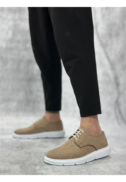 LVO0003 Bağcıklı Klasik Spor Keten Hardal Beyaz Taban Casual Erkek Ayakkabı