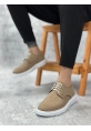 LVO0003 Bağcıklı Klasik Spor Keten Hardal Beyaz Taban Casual Erkek Ayakkabı