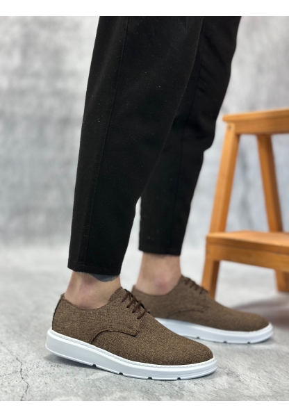 LVO0003 Bağcıklı Klasik Spor Keten Kahverengi Beyaz Taban Casual Erkek Ayakkabı