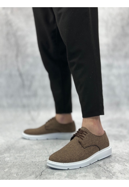 LVO0003 Bağcıklı Klasik Spor Keten Kahverengi Beyaz Taban Casual Erkek Ayakkabı
