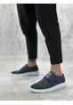 LVO0003 Bağcıklı Klasik Spor Keten Lacivert  Beyaz Taban Casual Erkek Ayakkabı
