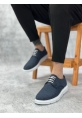 LVO0003 Bağcıklı Klasik Spor Keten Lacivert  Beyaz Taban Casual Erkek Ayakkabı