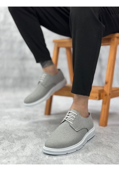 LVO0003 Bağcıklı Klasik Spor Koyu Gri Renk Keten Yüksek Taban Casual Erkek Ayakkabı