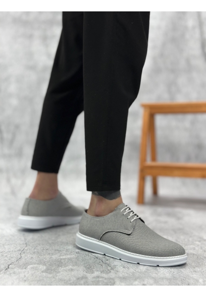 LVO0003 Bağcıklı Klasik Spor Koyu Gri Renk Keten Yüksek Taban Casual Erkek Ayakkabı