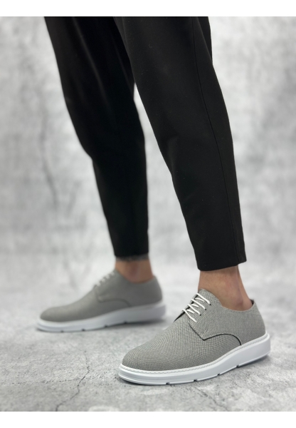 LVO0003 Bağcıklı Klasik Spor Koyu Gri Renk Keten Yüksek Taban Casual Erkek Ayakkabı