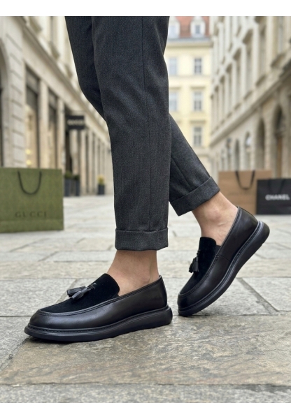 LVO0005 Yeni Sezon Kalın Tabanlı Siyah Süet Makosen Ayakkabı