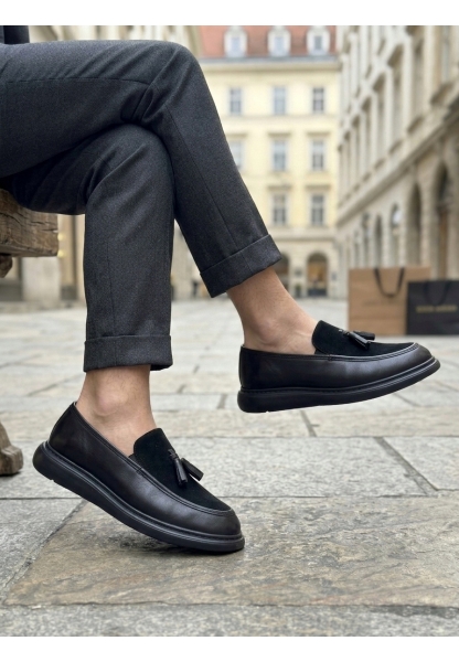 LVO0005 Yeni Sezon Kalın Tabanlı Siyah Süet Makosen Ayakkabı