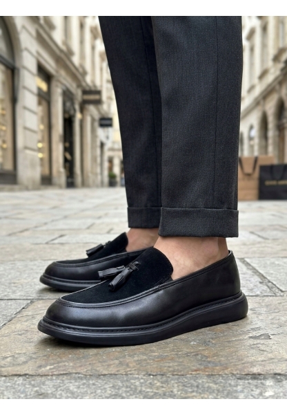 LVO0005 Yeni Sezon Kalın Tabanlı Siyah Süet Makosen Ayakkabı