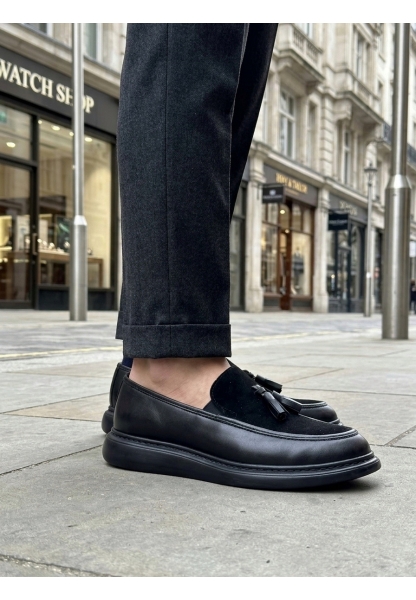 LVO0005 Yeni Sezon Kalın Tabanlı Siyah Süet Makosen Ayakkabı