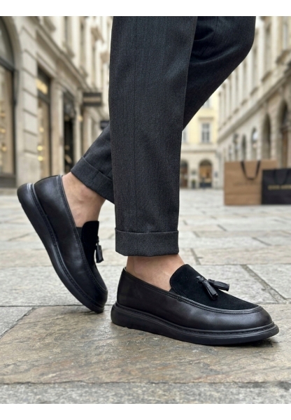 LVO0005 Yeni Sezon Kalın Tabanlı Siyah Süet Makosen Ayakkabı