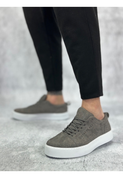 LVO0104 Bağcıklı Gri Süet Beyaz Taban Spor Klasik Erkek Ayakkabı