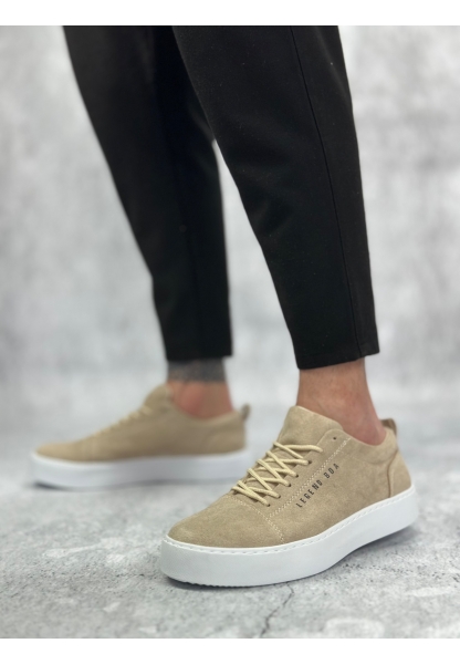 LVO0104 Bağcıklı Krem Süet Beyaz Taban Spor Klasik Erkek Ayakkabı