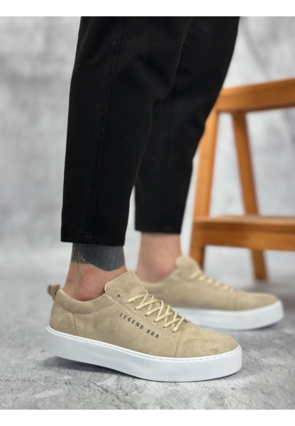 LVO0104 Bağcıklı Krem Süet Beyaz Taban Spor Klasik Erkek Ayakkabı