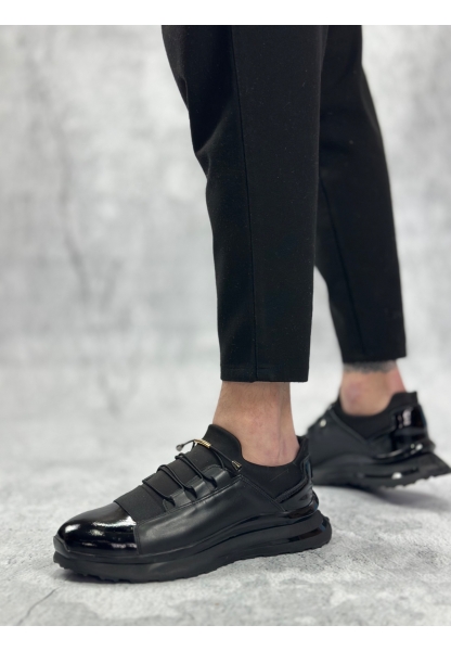 LVO0234 İçi Dışı Hakiki Deri Rahat Taban Siyah Bant Detaylı Sneakers Casual Erkek Ayakkabı