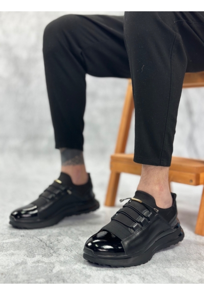 LVO0234 İçi Dışı Hakiki Deri Rahat Taban Siyah Bant Detaylı Sneakers Casual Erkek Ayakkabı