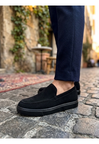 LVO0241 Bağcıksız Yüksek Siyah Taban Süet Erkek Ayakkabı