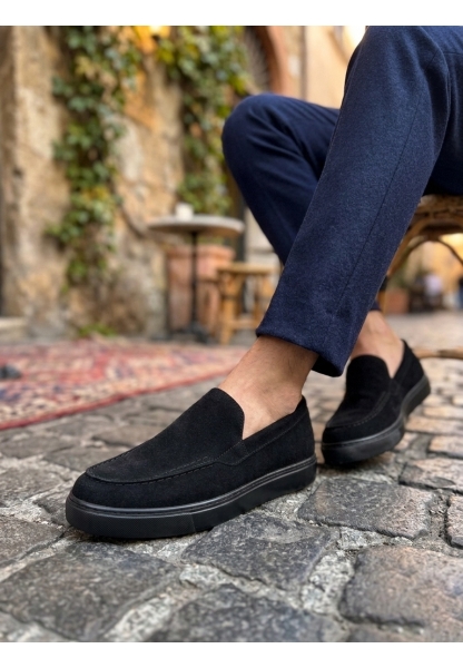 LVO0241 Bağcıksız Yüksek Siyah Taban Süet Erkek Ayakkabı