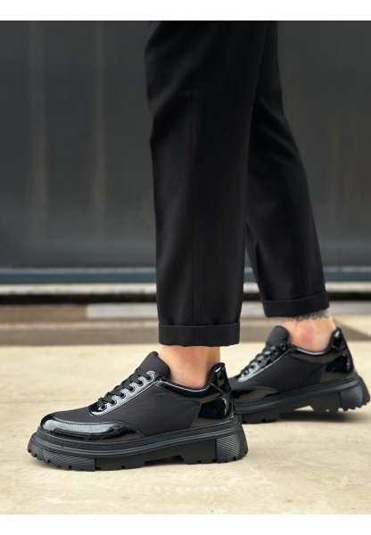 LVO0243 Bağcıklı Rugan Paraşüt Detaylı Yüksek Siyah Taban Erkek Ayakkabı