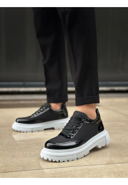 LVO0243 Bağcıklı Rugan Paraşüt Detaylı Yüksek Taban Siyah Erkek Ayakkabı