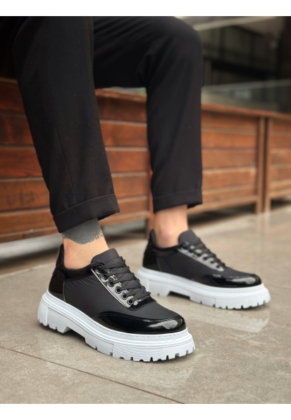 LVO0243 Bağcıklı Rugan Paraşüt Detaylı Yüksek Taban Siyah Erkek Ayakkabı