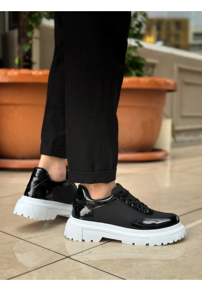 LVO0243 Bağcıklı Rugan Paraşüt Detaylı Yüksek Taban Siyah Erkek Ayakkabı