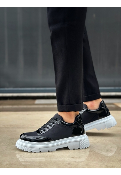 LVO0243 Bağcıklı Rugan Paraşüt Detaylı Yüksek Taban Siyah Erkek Ayakkabı