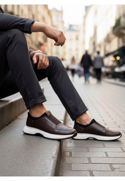 LVO0244 İçi Dışı Hakiki Deri Bantlı Rahat Taban Casual Kahverengi Erkek Ayakkabı