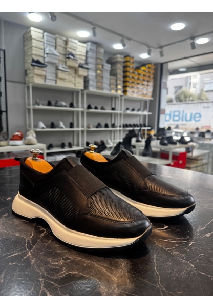 LVO0244 İçi Dışı Hakiki Deri Bantlı Rahat Taban Casual Siyah Erkek Ayakkabı