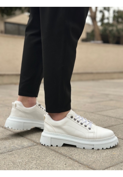 LVO0245 Beyaz Akıllı Lastik Bağcık Yüksek Siyah Taban Günlük Erkek Ayakkabı