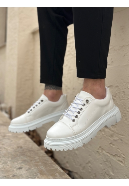 LVO0245 Beyaz Akıllı Lastik Bağcık Yüksek Siyah Taban Günlük Erkek Ayakkabı
