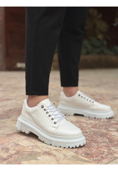 LVO0245 Beyaz Akıllı Lastik Bağcık Yüksek Siyah Taban Günlük Erkek Ayakkabı