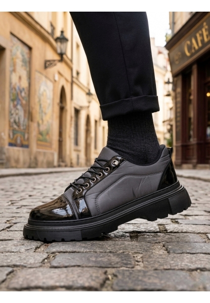 LVO0245 Gri Rugan Paraşüt Detaylı Akıllı Lastik Bağcık Yüksek Taban Günlük Erkek Ayakkabı