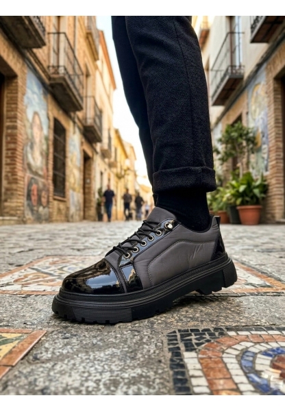 LVO0245 Gri Rugan Paraşüt Detaylı Akıllı Lastik Bağcık Yüksek Taban Günlük Erkek Ayakkabı