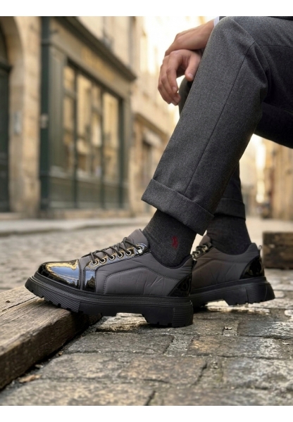 LVO0245 Gri Rugan Paraşüt Detaylı Akıllı Lastik Bağcık Yüksek Taban Günlük Erkek Ayakkabı