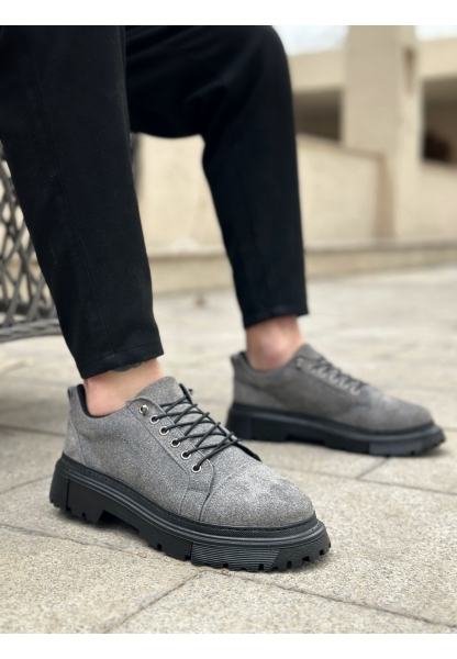 LVO0245 Gri Süet Akıllı Lastik Bağcık Yüksek Taban Günlük Erkek Ayakkabı