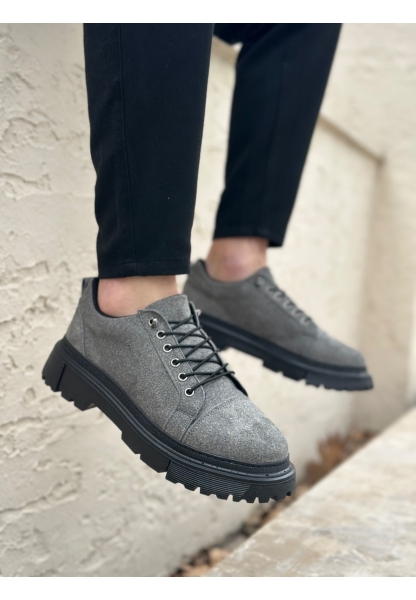 LVO0245 Gri Süet Akıllı Lastik Bağcık Yüksek Taban Günlük Erkek Ayakkabı