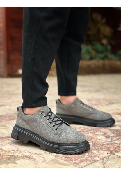 LVO0245 Gri Süet Akıllı Lastik Bağcık Yüksek Taban Günlük Erkek Ayakkabı