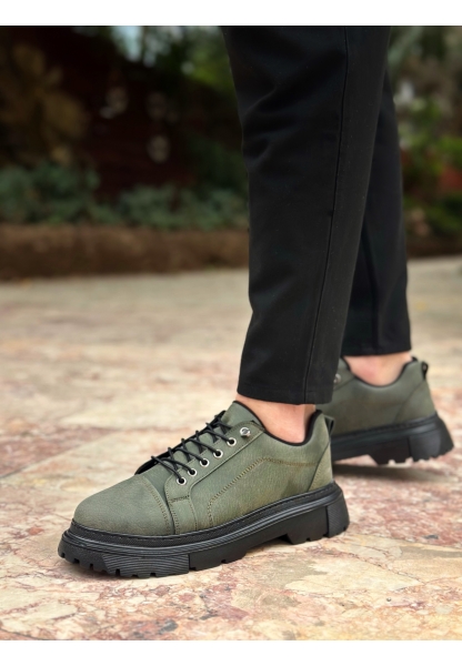 LVO0245 Haki Akıllı Lastik Bağcık Yüksek Taban Günlük Erkek Ayakkabı