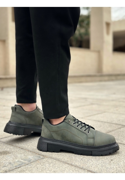 LVO0245 Haki Akıllı Lastik Bağcık Yüksek Taban Günlük Erkek Ayakkabı