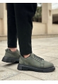 LVO0245 Haki Akıllı Lastik Bağcık Yüksek Taban Günlük Erkek Ayakkabı