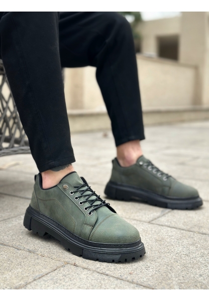 LVO0245 Haki Akıllı Lastik Bağcık Yüksek Taban Günlük Erkek Ayakkabı
