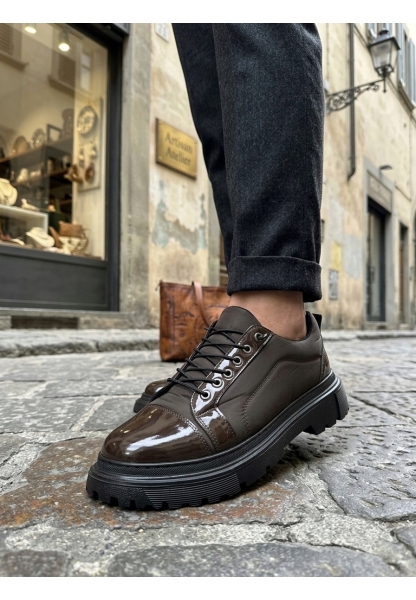 LVO0245 Kahverengi Rugan Paraşüt Detaylı Akıllı Lastik Bağcık Yüksek Taban Günlük Erkek Ayakkabı