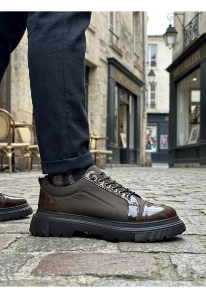 LVO0245 Kahverengi Rugan Paraşüt Detaylı Akıllı Lastik Bağcık Yüksek Taban Günlük Erkek Ayakkabı