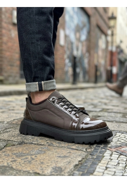 LVO0245 Kahverengi Rugan Paraşüt Detaylı Akıllı Lastik Bağcık Yüksek Taban Günlük Erkek Ayakkabı