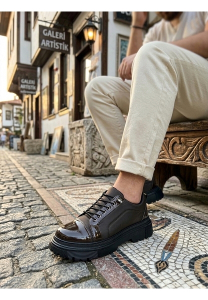LVO0245 Kahverengi Rugan Paraşüt Detaylı Akıllı Lastik Bağcık Yüksek Taban Günlük Erkek Ayakkabı